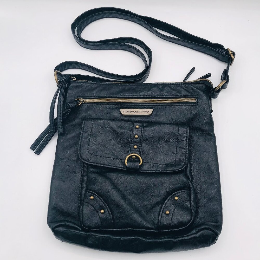 Stone Mountain Smokey Mountain Studded Black Vinyl Crossbody Bag Purse
